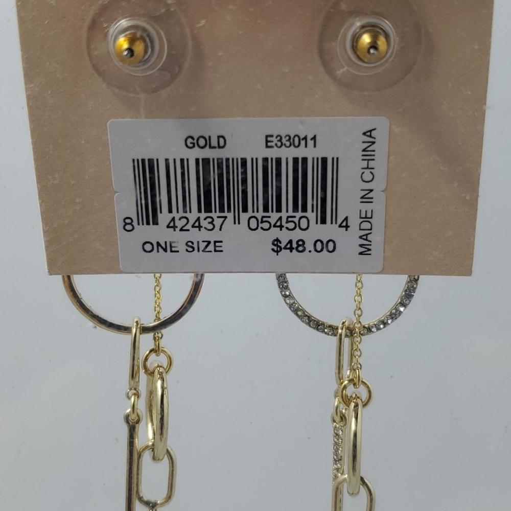 Rebecca Minkoff Gold Crystal Drop Earrings - Picture 3 of 3